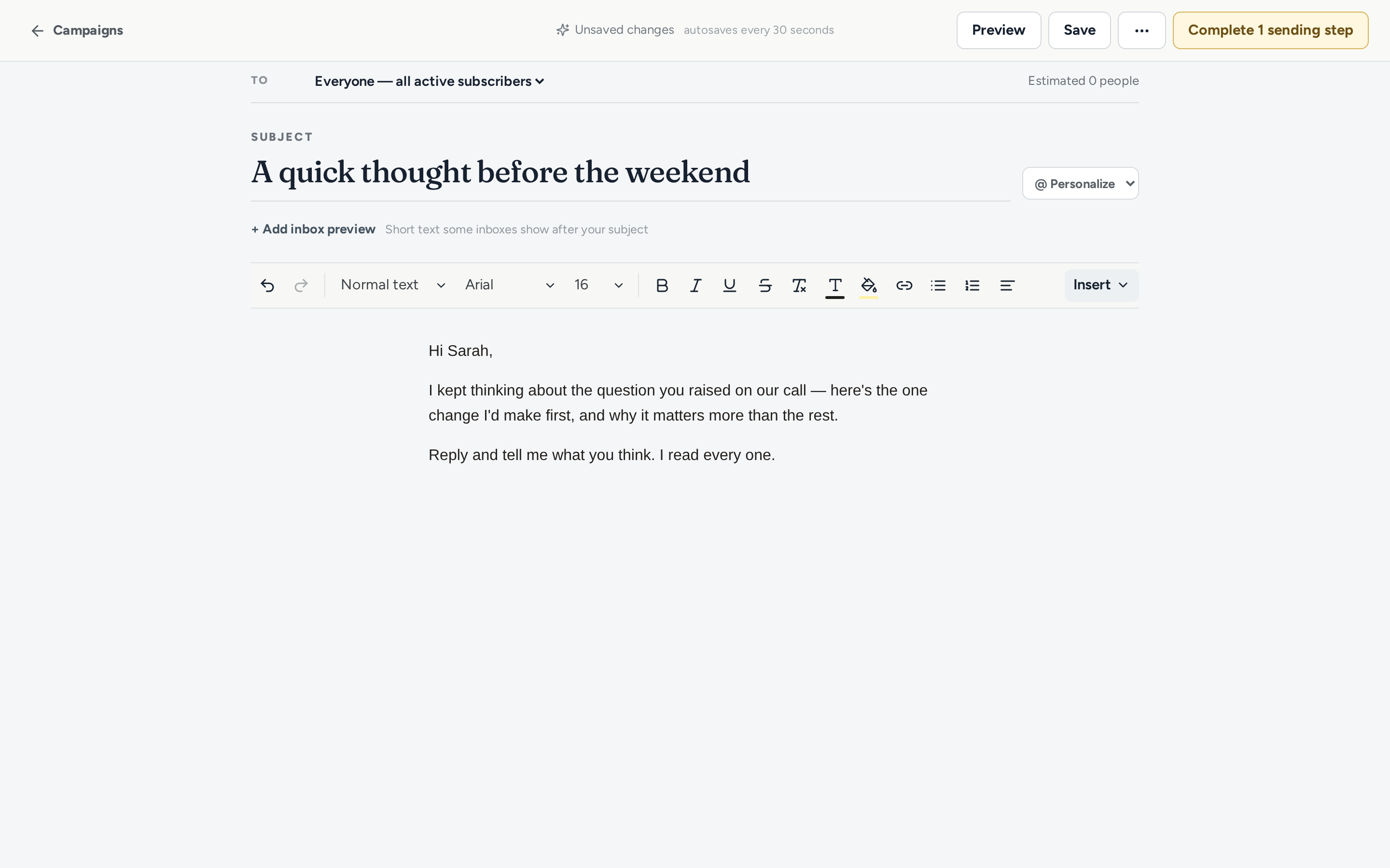 Composing a personal email in DearReach